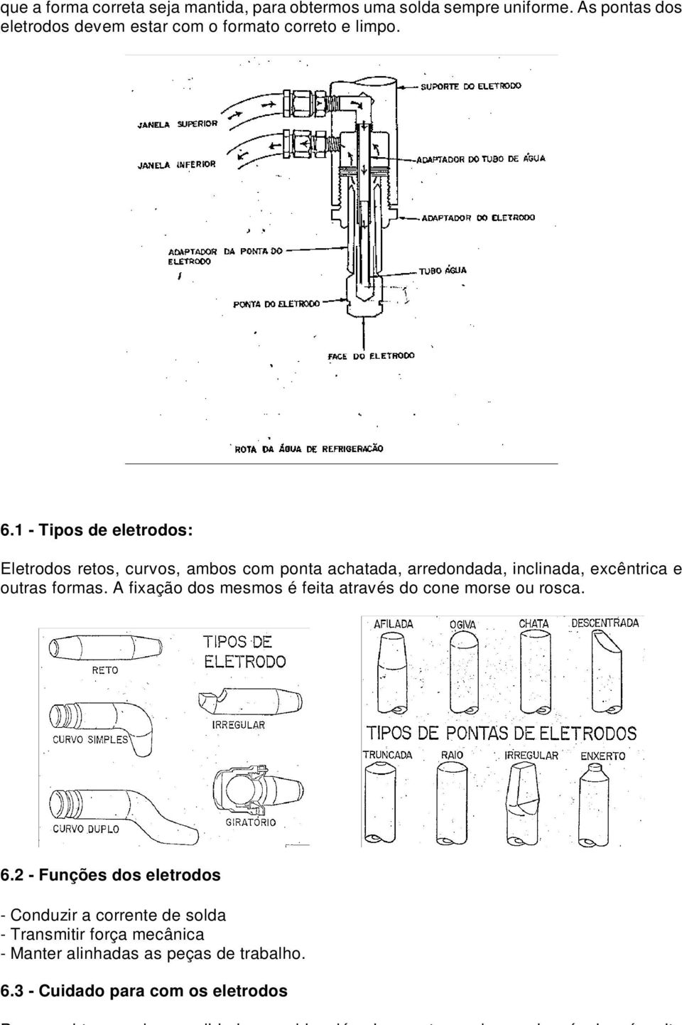 1 - Tipos de eletrodos: Eletrodos retos, curvos, ambos com ponta achatada, arredondada, inclinada, excêntrica e outras formas.