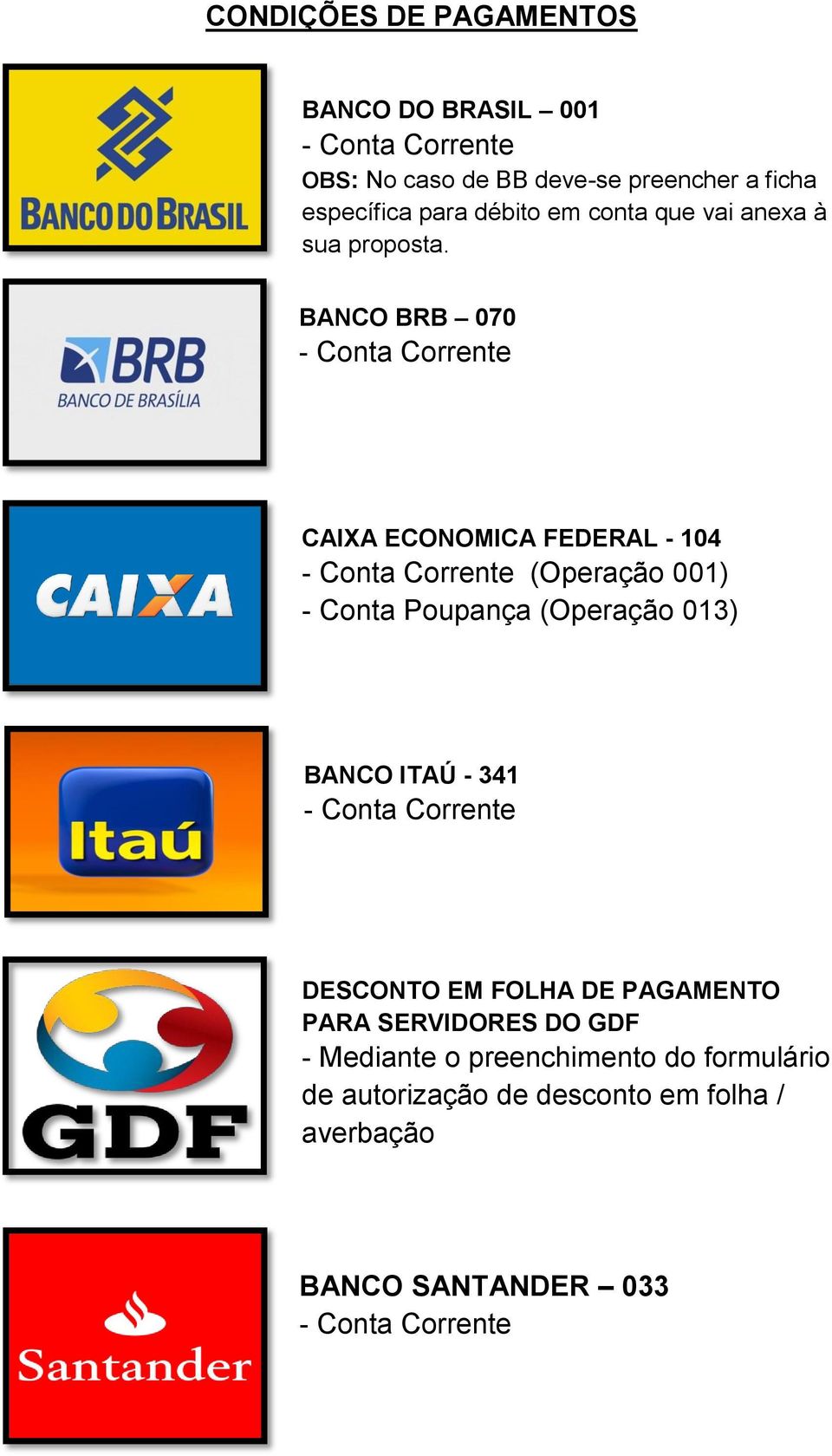 BANCO BRB 070 - Conta Corrente CAIXA ECONOMICA FEDERAL - 104 - Conta Corrente (Operação 001) - Conta Poupança (Operação 013)