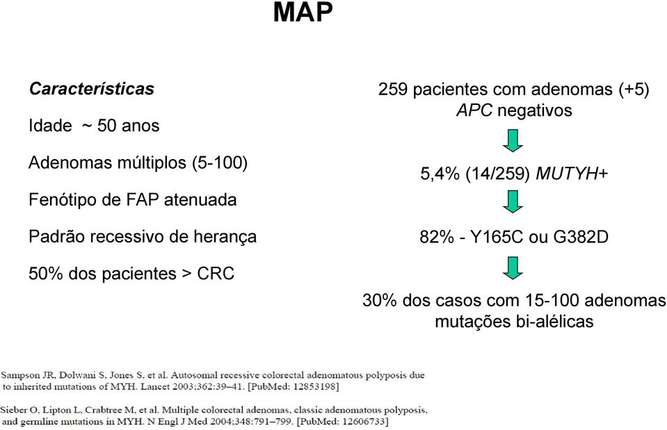 > CRC 259 pacientes com adenomas (+5) APC negativos 5,4% (14/259)