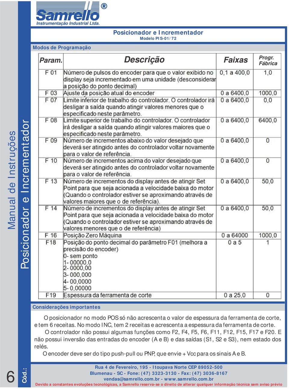 receitas. No modo INC, tem 2 receitas e acrescenta a espessura da ferramenta de corte.