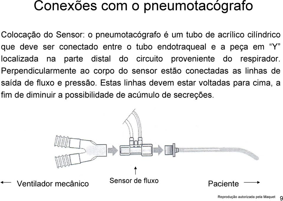 Perpendicularmente ao corpo do sensor estão conectadas as linhas de saída de fluxo e pressão.