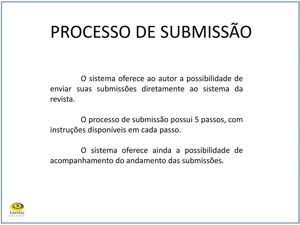O processo de submissão possui 5 passos, com instruções disponíveis em