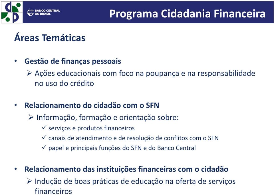 produtos financeiros canais de atendimento e de resolução de conflitos com o SFN papel e principais funções do SFN e do Banco