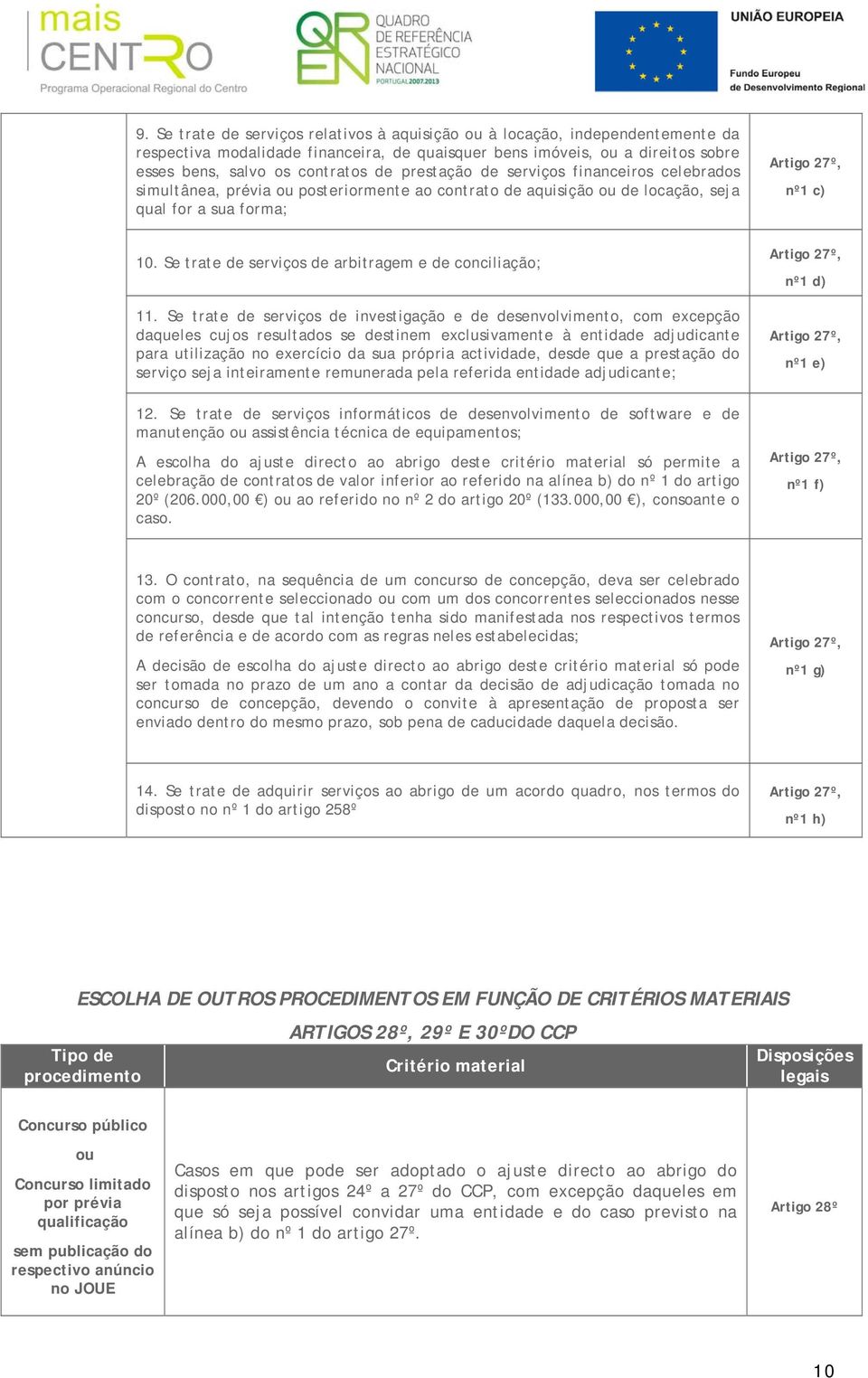 Se trate de serviços de arbitragem e de conciliação; 11.