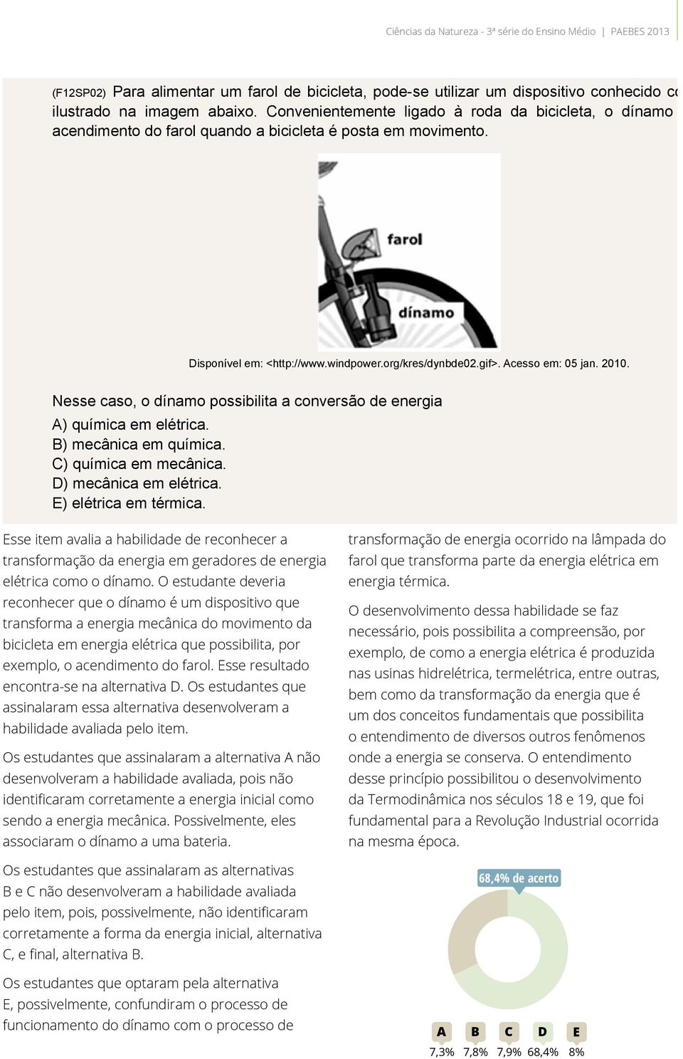 Acesso em: 05 jan. 2010. Nesse caso, o dínamo possibilita a conversão de energia A) química em elétrica. B) mecânica em química. C) química em mecânica. D) mecânica em elétrica.