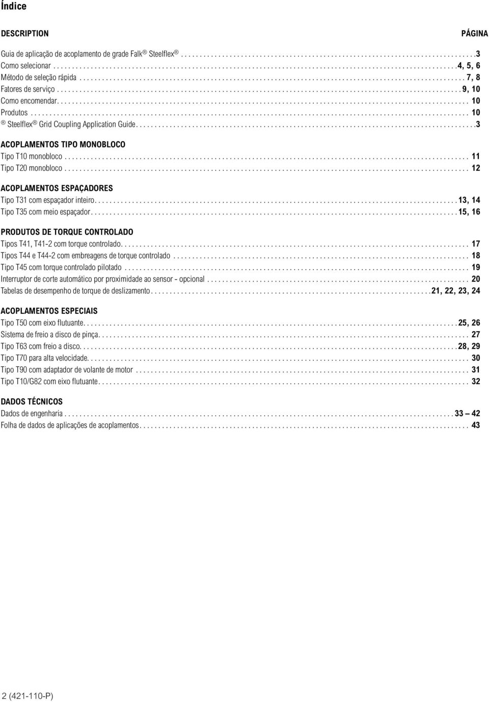 ... 13, 1 Tipo T35 com meio espaçador... 15, 1 Produtos de torque controlado Tipos T1, T1- com torque controlado.... 17 Tipos T e T- com embreagens de torque controlado.