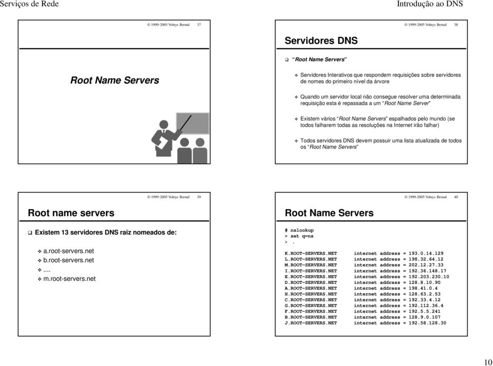 servidores DNS devem possuir uma lista atualizada de todos os Root Name Servers 39 40 Root name servers Existem 13 servidores DNS raiz nomeados de: a.root-servers.net b.root-servers.net... m.