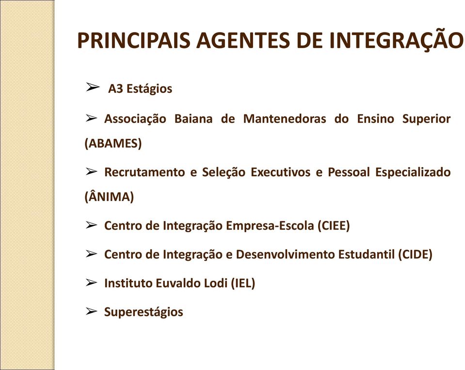 Especializado (ÂNIMA) Centro de Integração Empresa-Escola (CIEE) Centro de