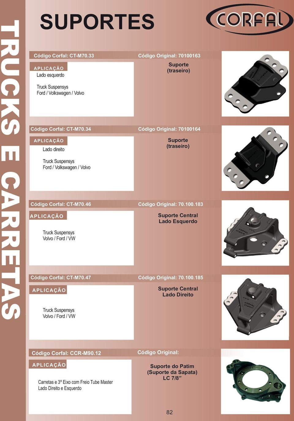 47 70.100.185 Suporte Central Lado Direito Truck Suspensys Volvo / Ford / VW Código Corfal: CCR-M90.