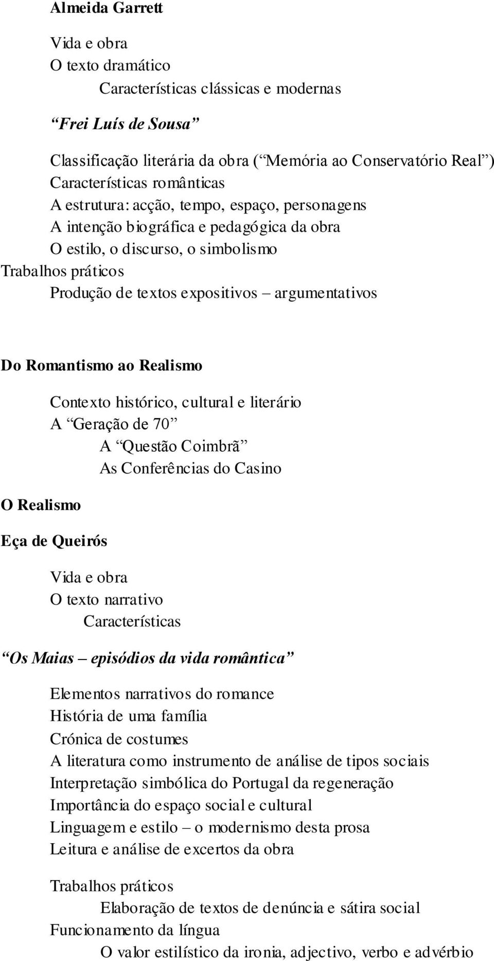 Romantismo ao Realismo O Realismo Contexto histórico, cultural e literário A Geração de 70 A Questão Coimbrã As Conferências do Casino Eça de Queirós Vida e obra O texto narrativo Características Os