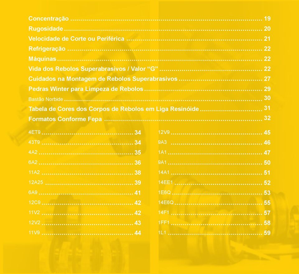 de Rebolos em Liga Resinóide Formatos Conforme Fepa 19 20 21 22 22 22 27 29 30 31 32 4ET9 34 12V9 45 43T9 34 9A3 46 4A2 35 1A1