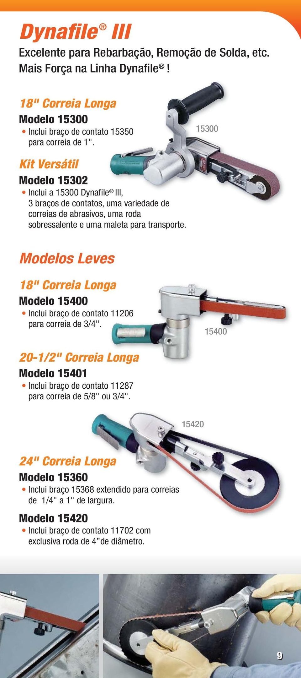 Modelos Leves 18" Correia Longa Modelo 15400 Inclui braço de contato 11206 para correia de 3/4".