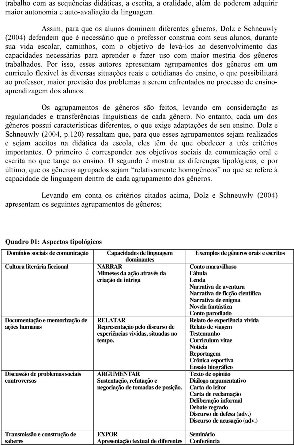 levö-los ao desenvolvimento das capacidades necessörias para aprender e fazer uso com maior mestria dos gñneros trabalhados.