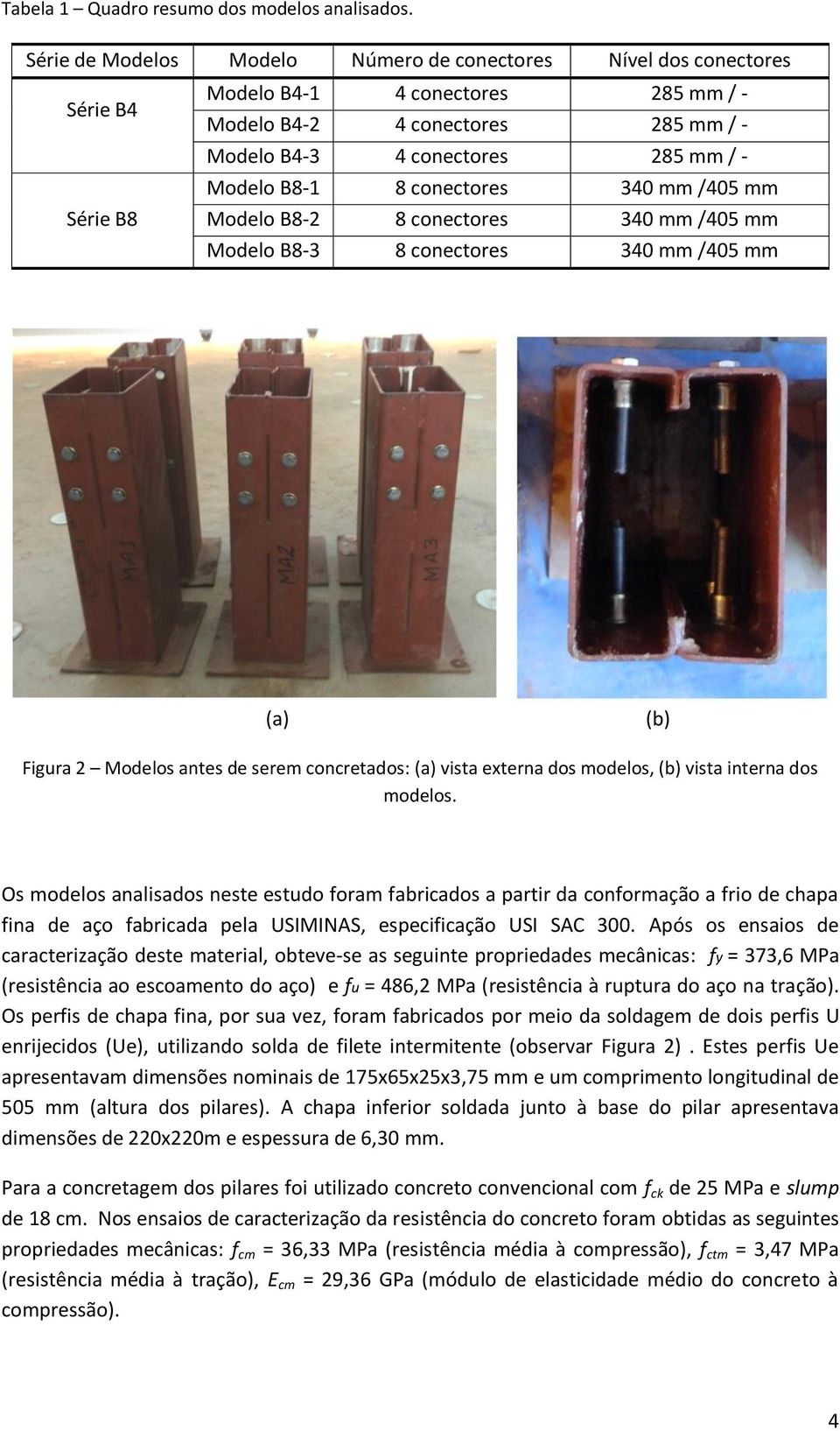 B8-1 8 conectores 340 mm /405 mm Modelo B8-2 8 conectores 340 mm /405 mm Modelo B8-3 8 conectores 340 mm /405 mm (a) (b) Figura 2 Modelos antes de serem concretados: (a) vista externa dos modelos,