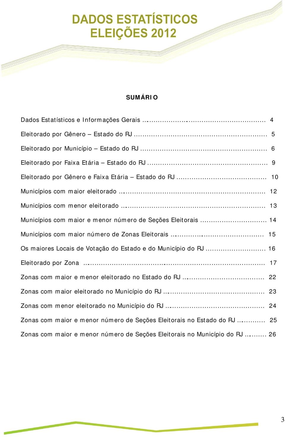 .. 14 Municípios com maior número de Zonas Eleitorais...... 15 Os maiores Locais de Votação do Estado e do Município do RJ... 16 Eleitorado por Zona.