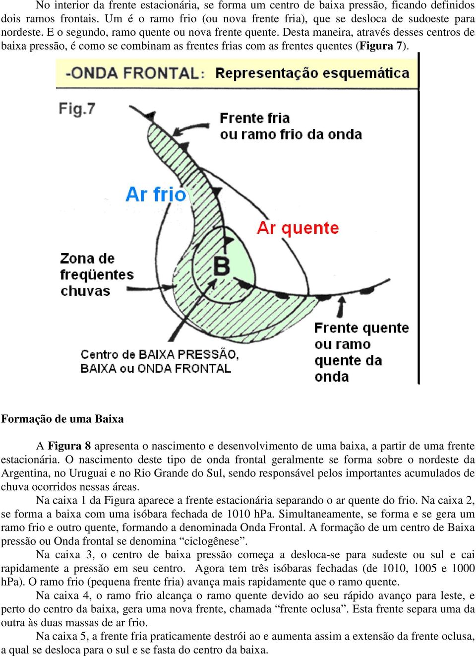 Formação de uma Baixa A Figura 8 apresenta o nascimento e desenvolvimento de uma baixa, a partir de uma frente estacionária.