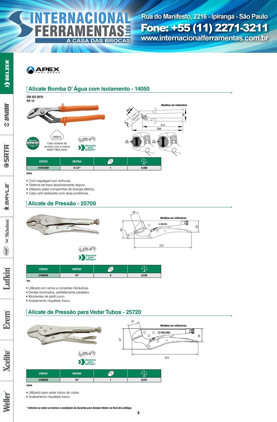 licate de Pressão - 25700 28 Medidas em milímetros 65 50 223 CPCIDDE DE CORTE 219042B 10 6 0,530 Utilizado em canos e conexões hidráulicas. Dentes brochados, perfeitamente paralelos.