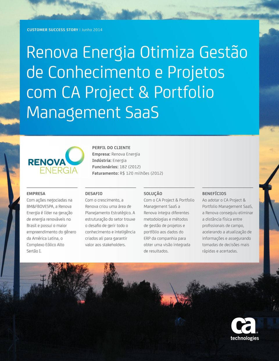 empreendimento do gênero da América Latina, o Complexo Eólico Alto Sertão I. DESAFIO Com o crescimento, a Renova criou uma área de Planejamento Estratégico.