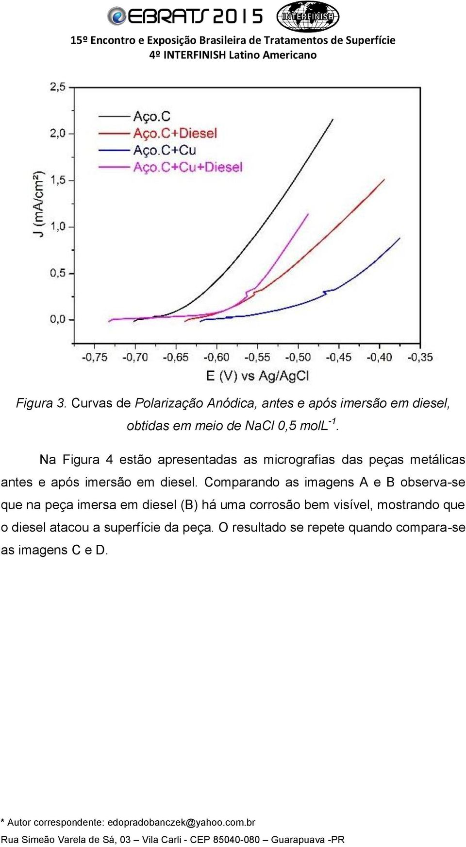 Na Figura 4 estão apresentadas as micrografias das peças metálicas antes e após imersão em diesel.