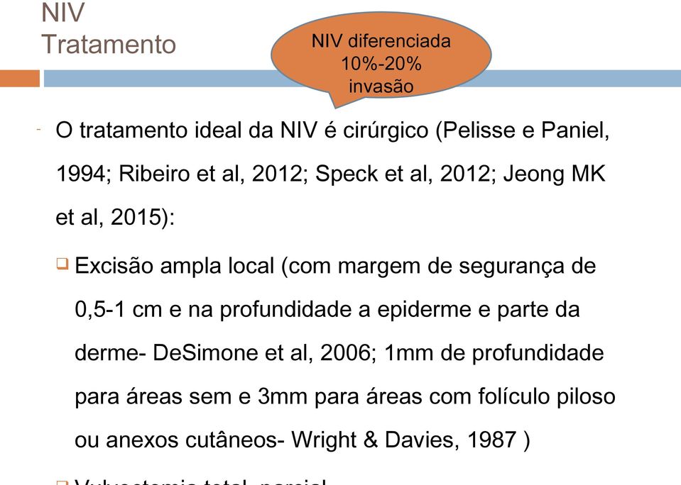 segurança de 0,5-1 cm e na profundidade a epiderme e parte da derme- DeSimone et al, 2006; 1mm de