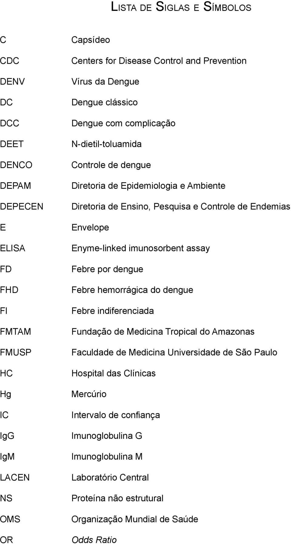 por dengue FHD Febre hemorrágica do dengue FI Febre indiferenciada FMTAM Fundação de Medicina Tropical do Amazonas FMUSP Faculdade de Medicina Universidade de São Paulo HC Hospital das