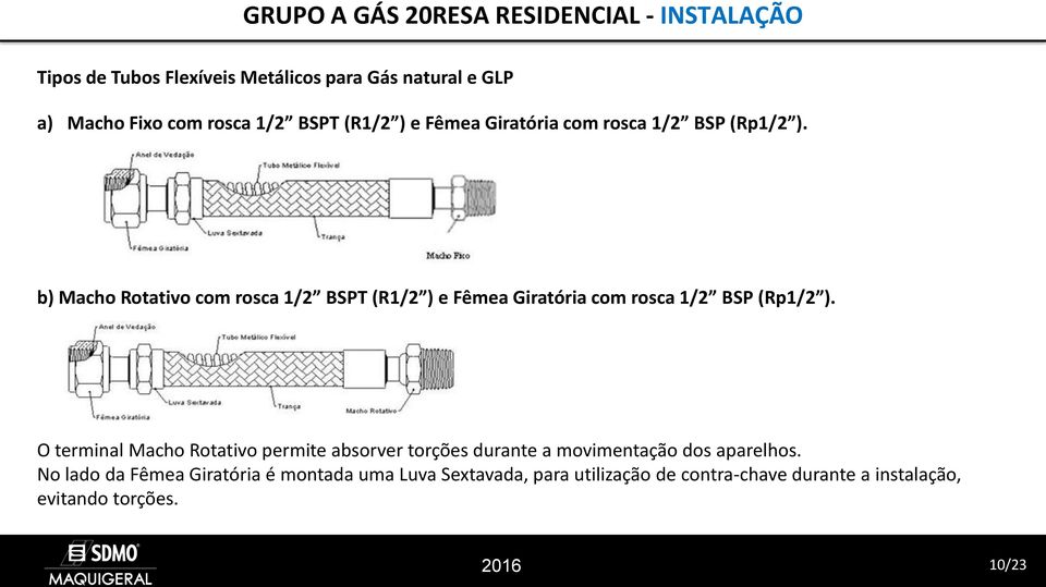 b) Macho Rotativo com rosca  O terminal Macho Rotativo permite absorver torções durante a movimentação dos aparelhos.