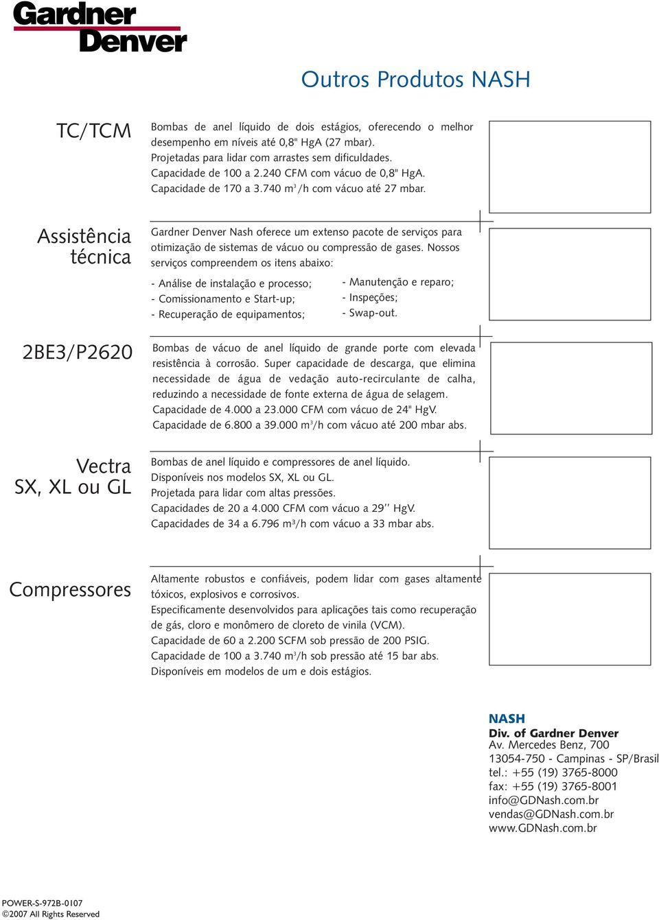 Assistência técnica 2BE3/P2620 Gardner Denver Nash oferece um extenso pacote de serviços para otimização de sistemas de vácuo ou compressão de gases.