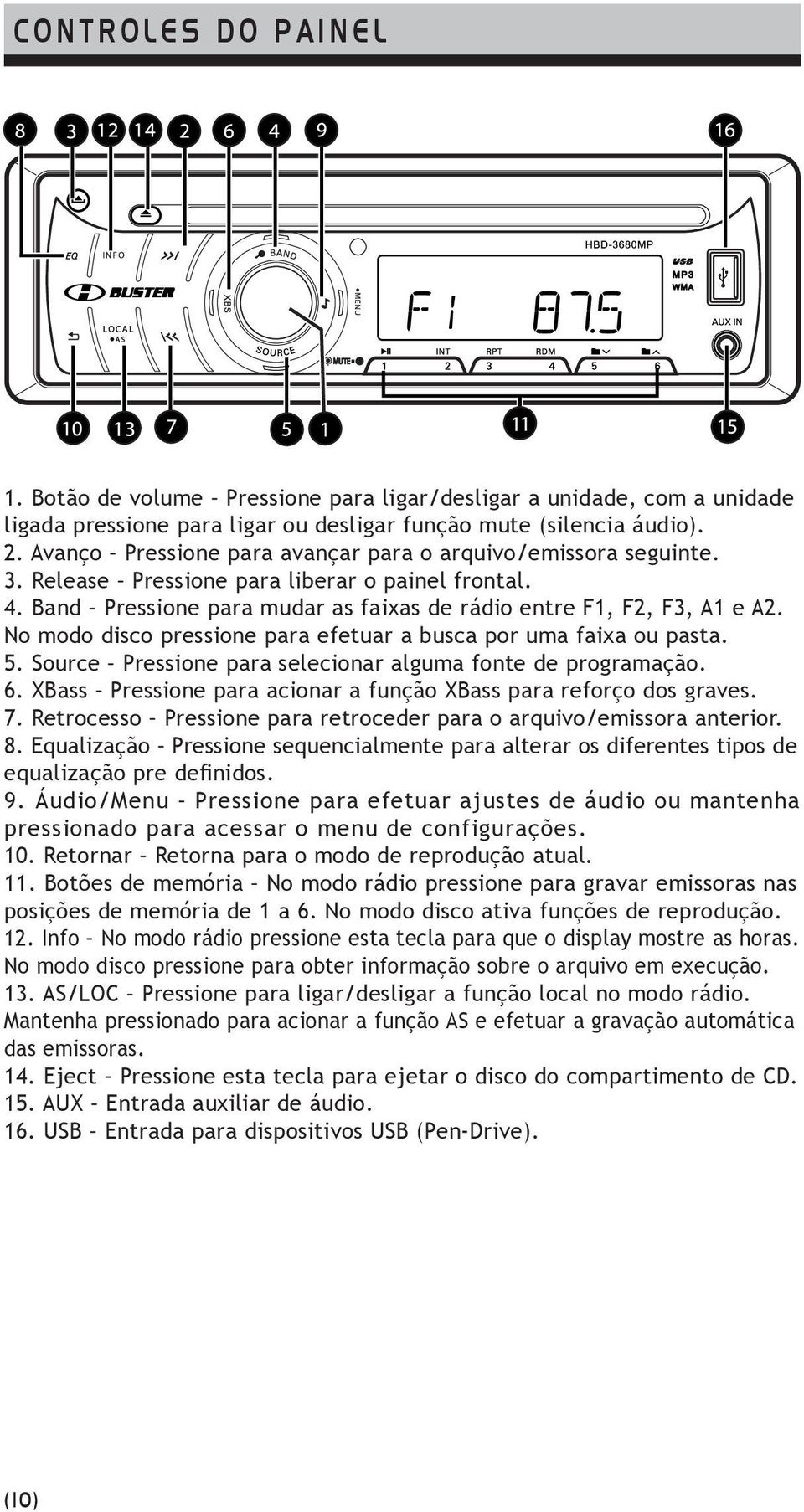 No modo disco pressione para efetuar a busca por uma faixa ou pasta. 5. Source Pressione para selecionar alguma fonte de programação. 6.