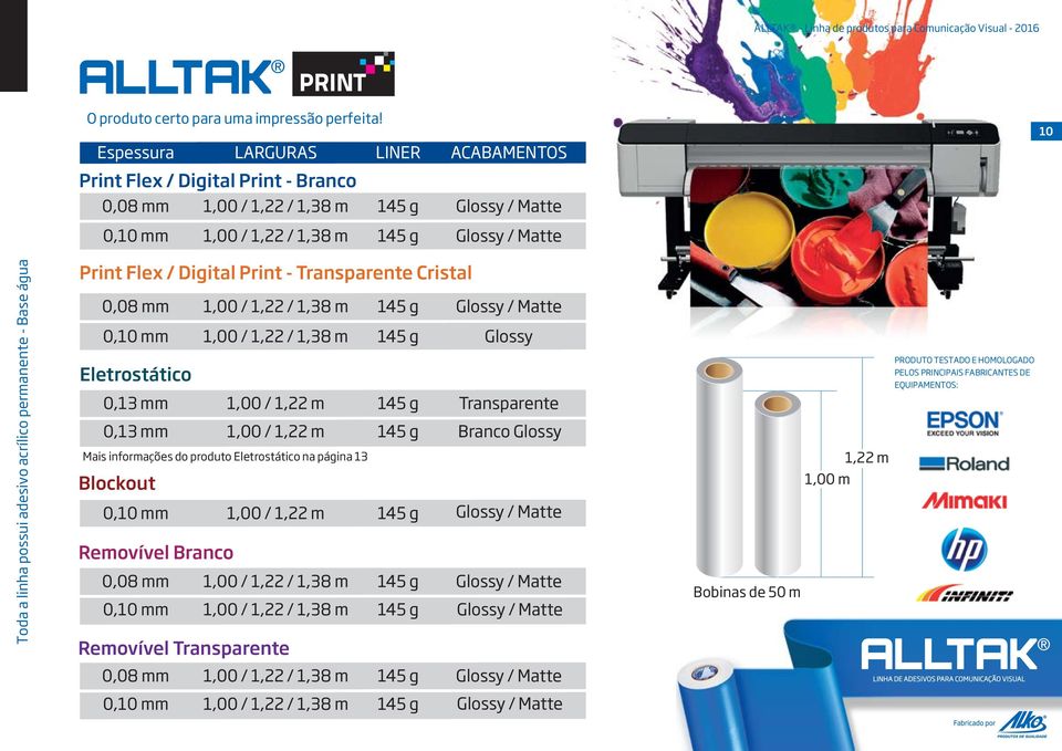 adesivo acrílico permanente - Base água Print Flex / Digital Print - Transparente Cristal 0,08 mm 1,00 / 1,22 / 1,38 m 145 g Glossy / Matte 0,10 mm 1,00 / 1,22 / 1,38 m 145 g Glossy Eletrostático