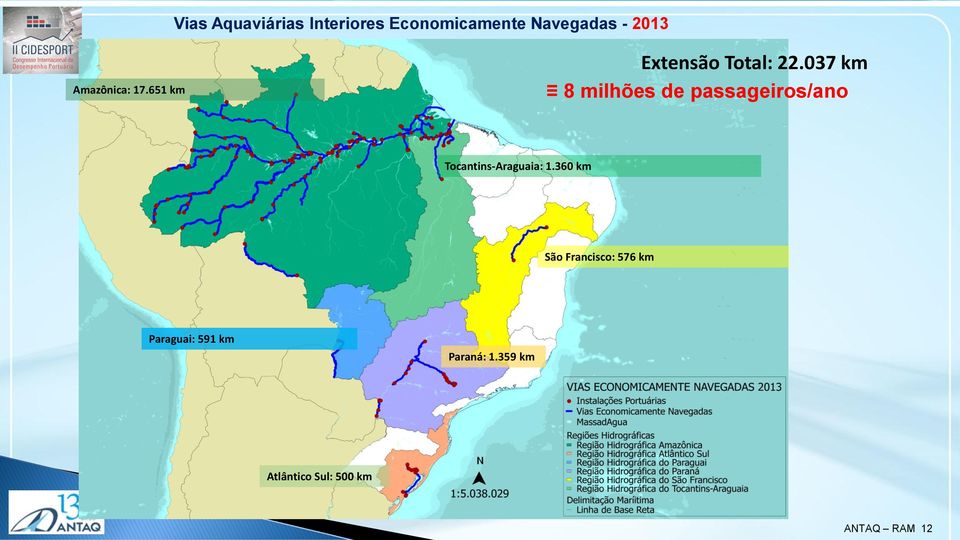 037 km 8 milhões de passageiros/ano Tocantins-Araguaia: 1.