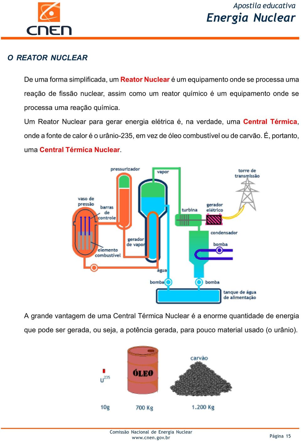 Um Reator Nuclear para gerar energia elétrica é, na verdade, uma Central Térmica, onde a fonte de calor é o urânio-235, em vez de óleo combustível ou de