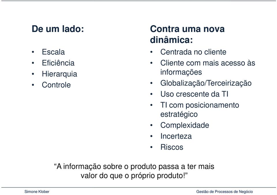 Globalização/Terceirização Uso crescente da TI TI com posicionamento estratégico