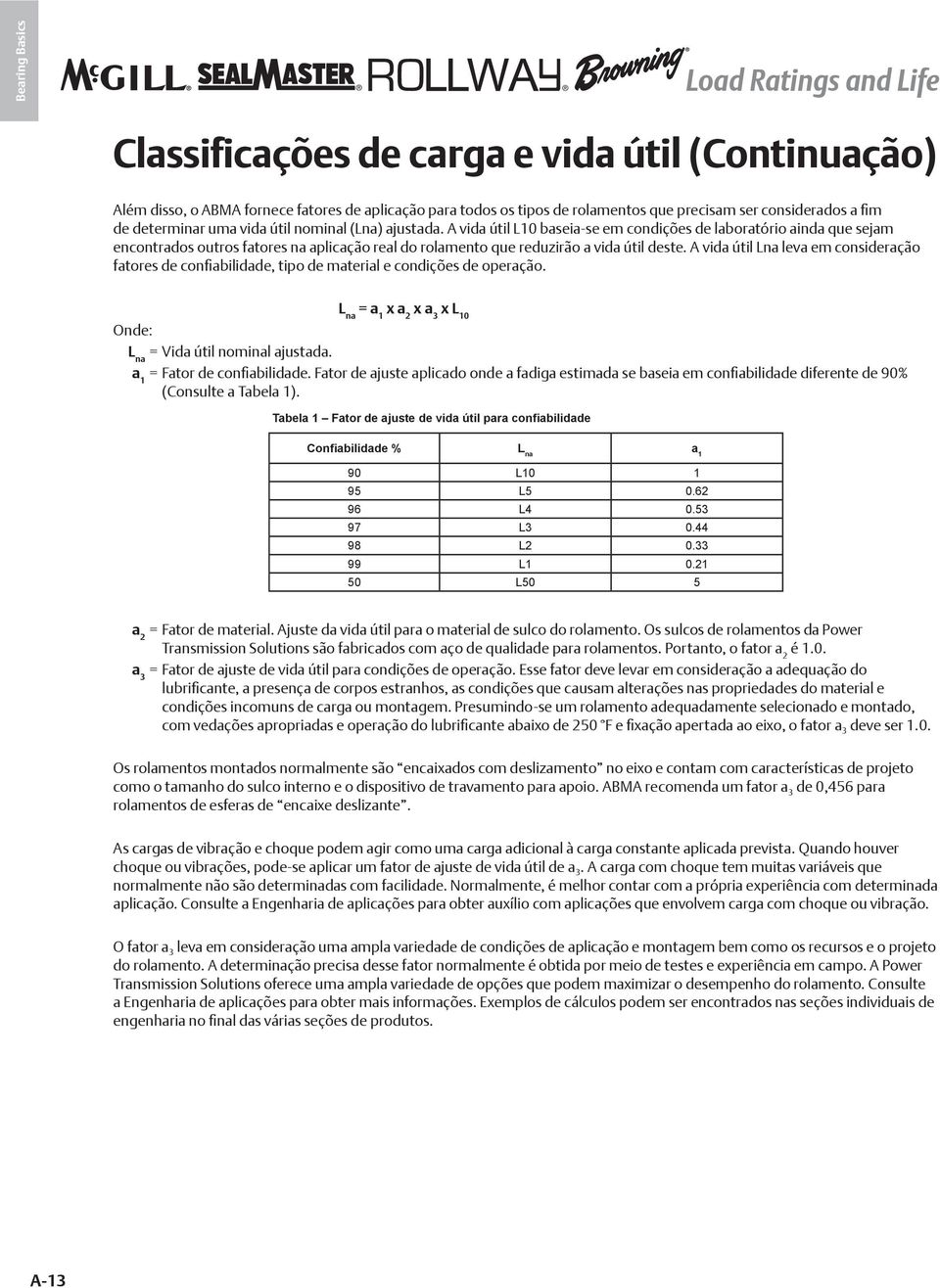 A vida útil L10 baseia-se em condições de laboratório ainda que sejam encontrados outros fatores na aplicação real do rolamento que reduzirão a vida útil deste.