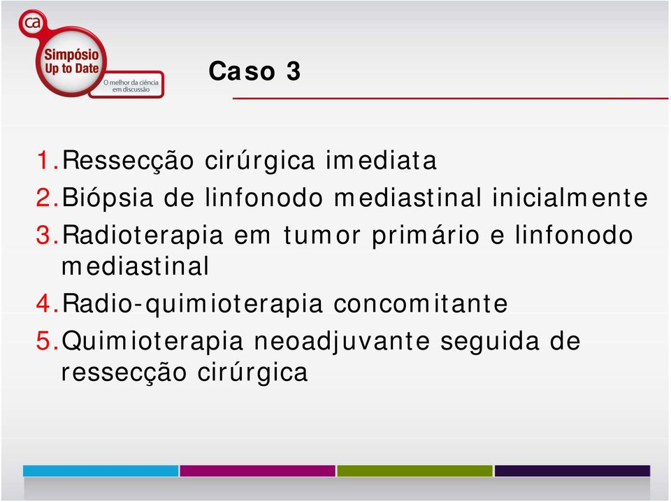 Radioterapia em tumor primário e linfonodo mediastinal 4.
