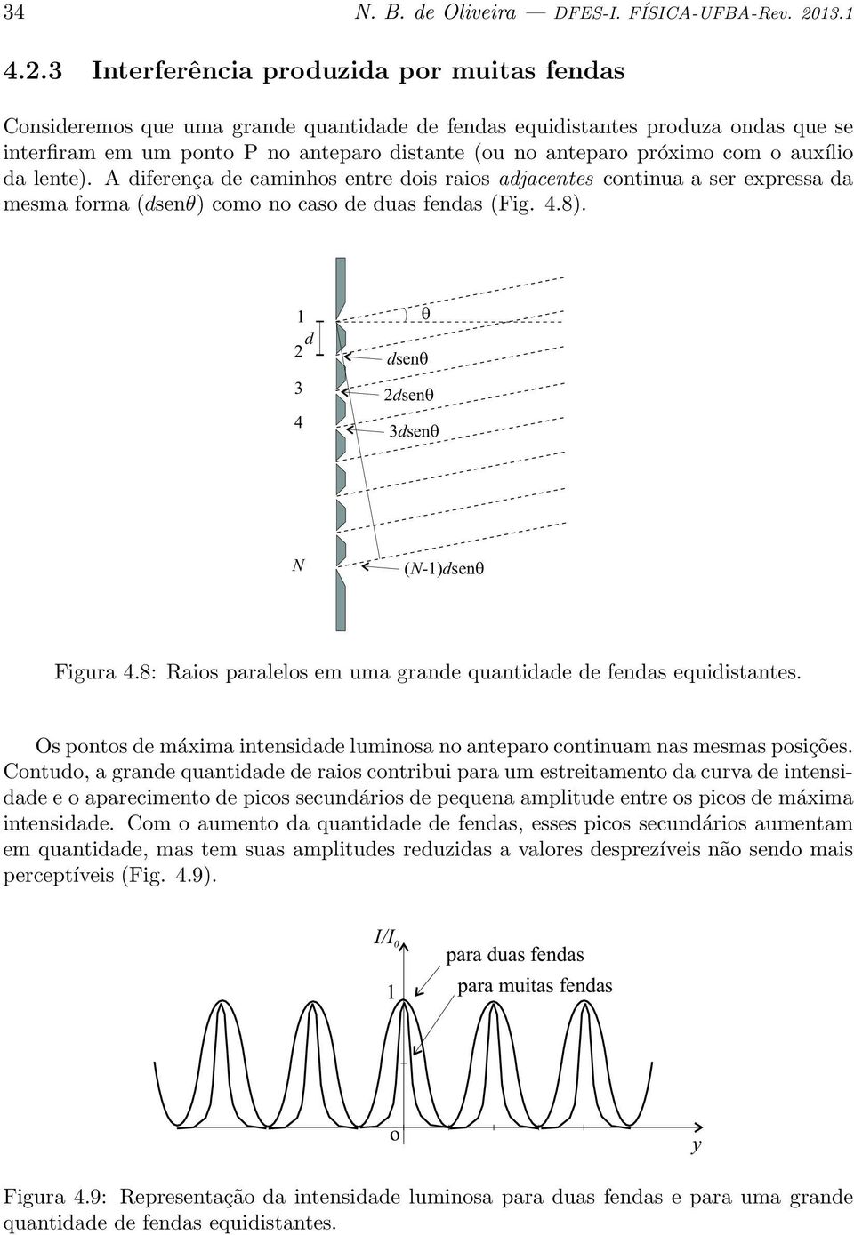 3 Interferência prouzia por muitas fenas Consieremos que uma grane quantiae e fenas equiistantes prouza onas que se interfiram em um ponto P no anteparo istante (ou no anteparo próximo com o auxílio