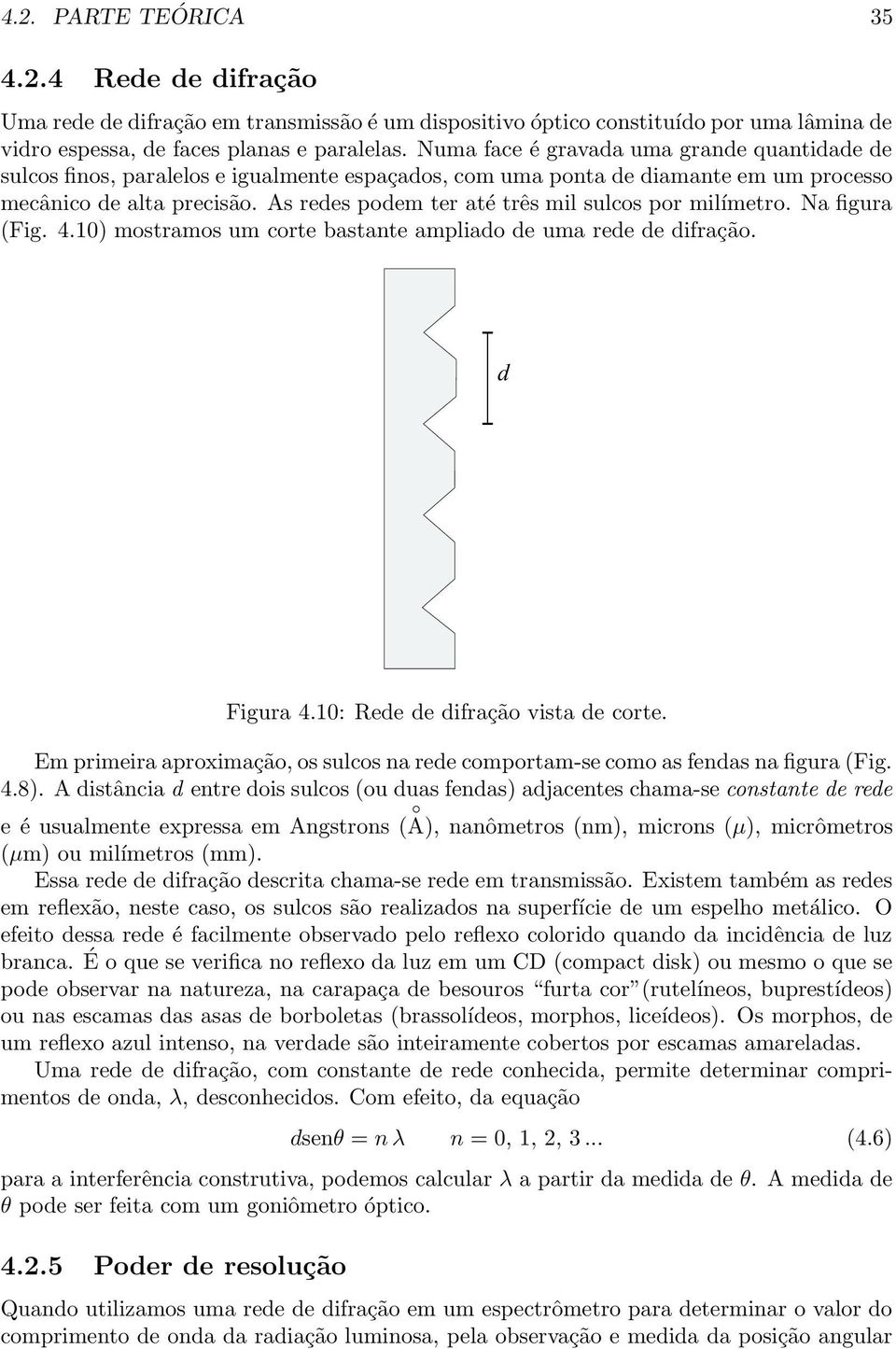 As rees poem ter até três mil sulcos por milímetro. Na figura (Fig. 4.10) mostramos um corte bastante ampliao e uma ree e ifração. Figura 4.10: Ree e ifração vista e corte.