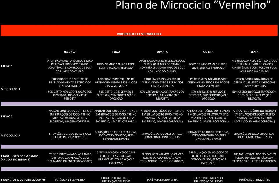 METODOLOGIA PRIORIDADES INDIVIDUAIS DE DESENVOLVIMENTO E EXERCÍCIOS ETAPA VERMELHA 50% CESTO; 40% COOPERAÇÃO 20% OPOSIÇÃO; 10 % SERVIÇO E RESPOSTA PRIORIDADES INDIVIDUAIS DE DESENVOLVIMENTO E