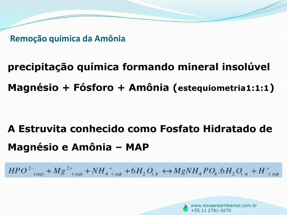 Amônia (estequiometria1:1:1) A Estruvita