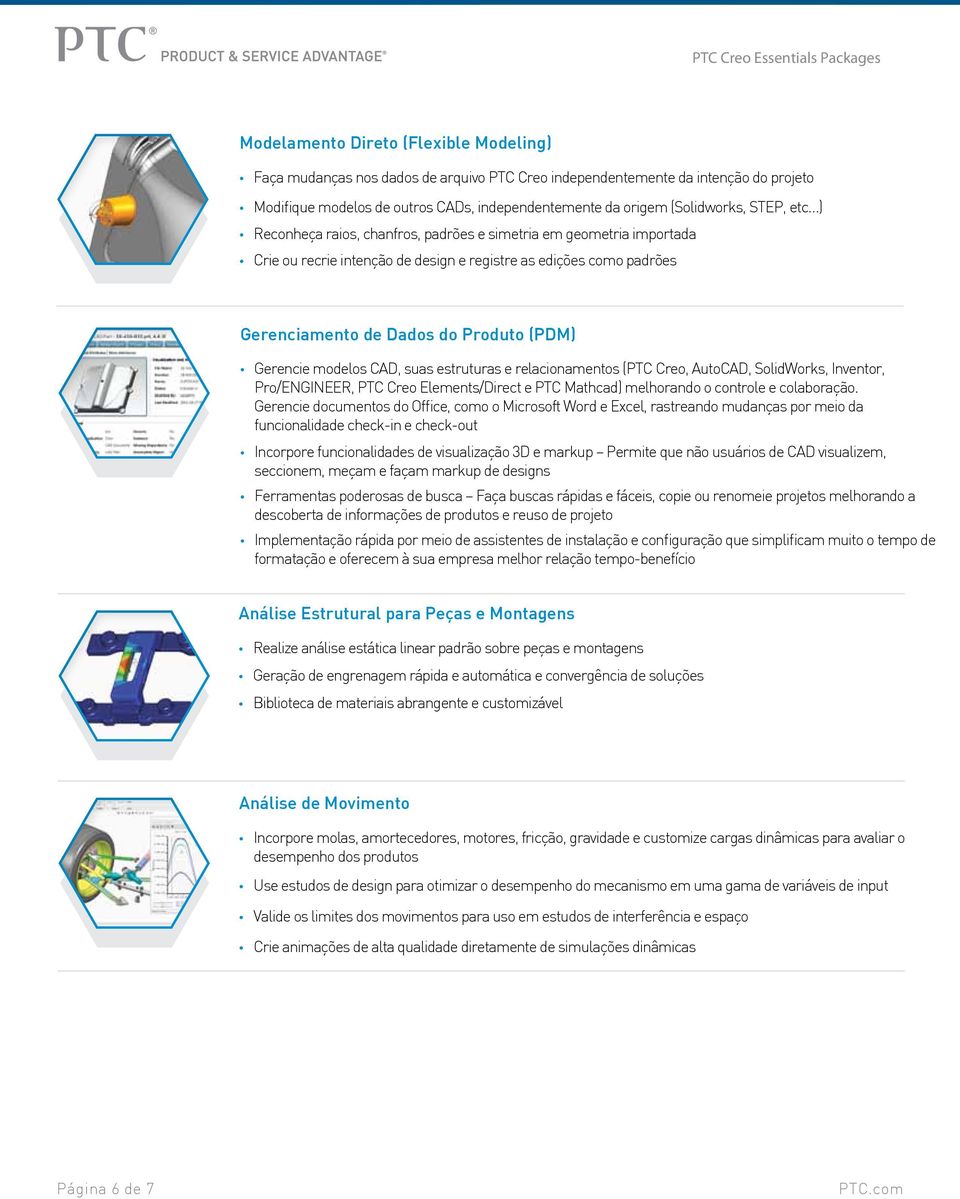 modelos CAD, suas estruturas e relacionamentos (PTC Creo, AutoCAD, SolidWorks, Inventor, Pro/ENGINEER, PTC Creo Elements/Direct e PTC Mathcad) melhorando o controle e colaboração.