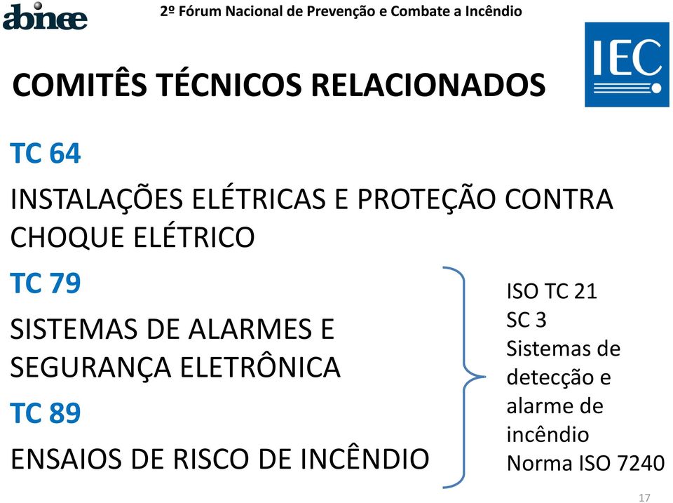 SEGURANÇA ELETRÔNICA TC 89 ENSAIOS DE RISCO DE INCÊNDIO ISO TC