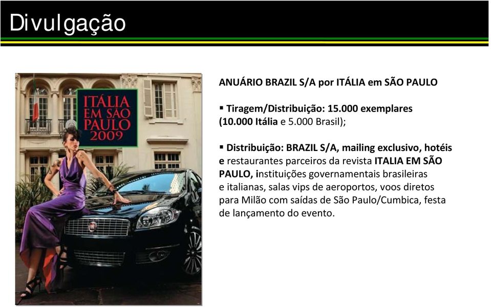 000 Brasil); Distribuição: BRAZIL S/A, mailing exclusivo, hotéis e restaurantes parceiros da revista