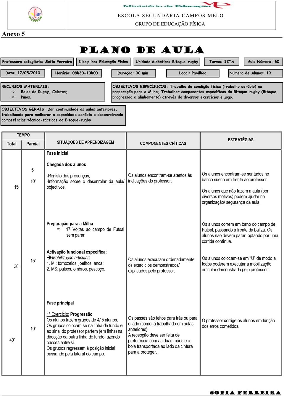 OBJECTIVOS ESPECÍFICOS: Trabalho da condição física (trabalho aeróbio) na preparação para a Milha; Trabalhar componentes específicas do Bitoque-rugby (Bitoque, progressão e alinhamento) através de