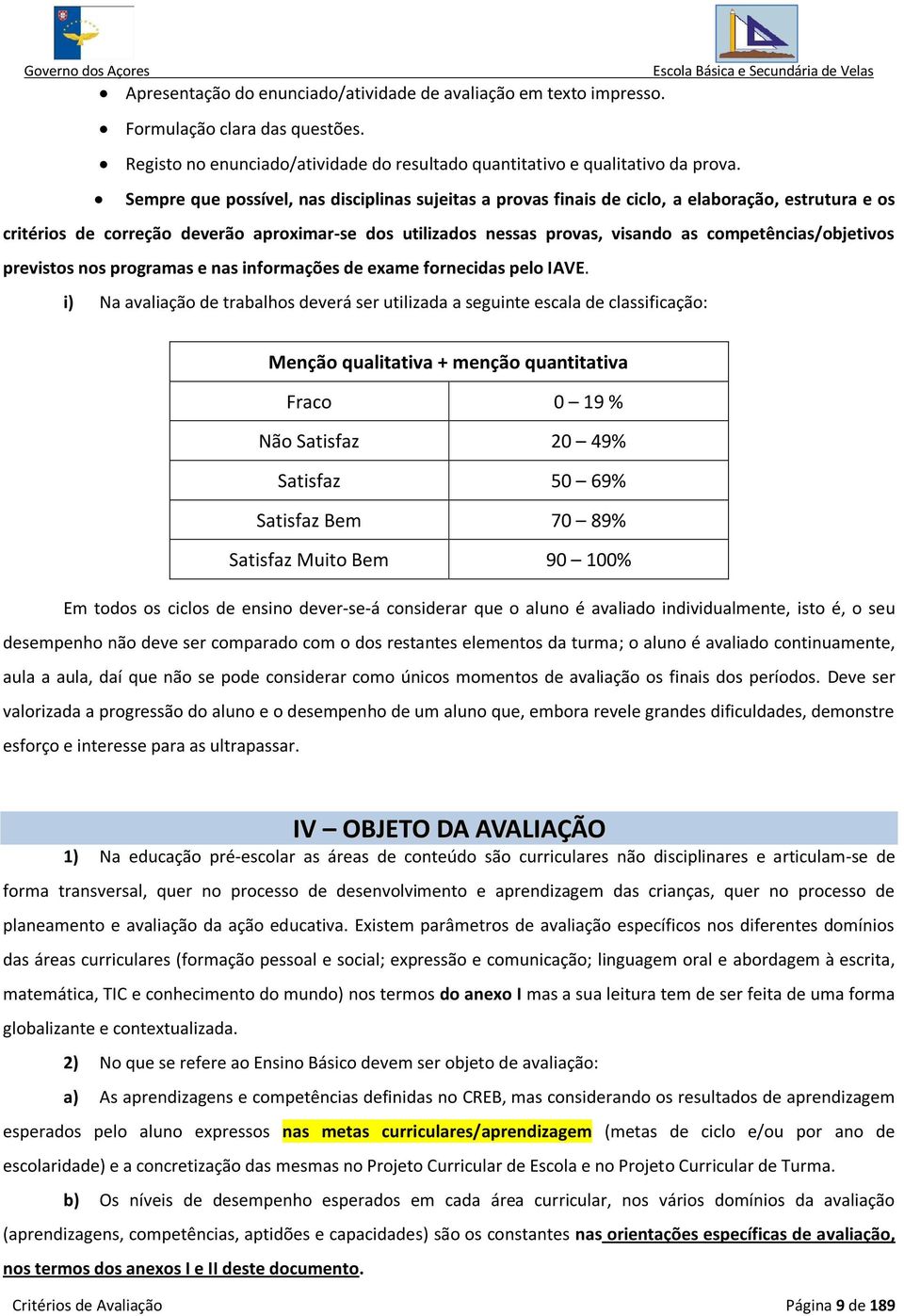 competências/objetivos previstos nos programas e nas informações de exame fornecidas pelo IAVE.