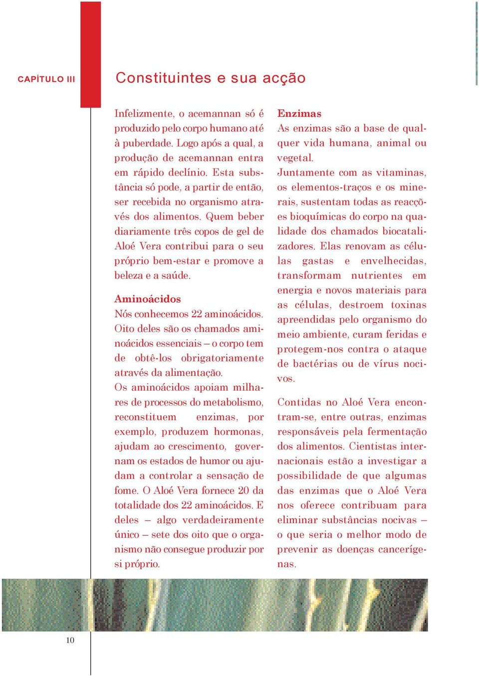 Quem beber diariamente três copos de gel de Aloé Vera contribui para o seu próprio bem-estar e promove a beleza e a saúde. Aminoácidos Nós conhecemos 22 aminoácidos.