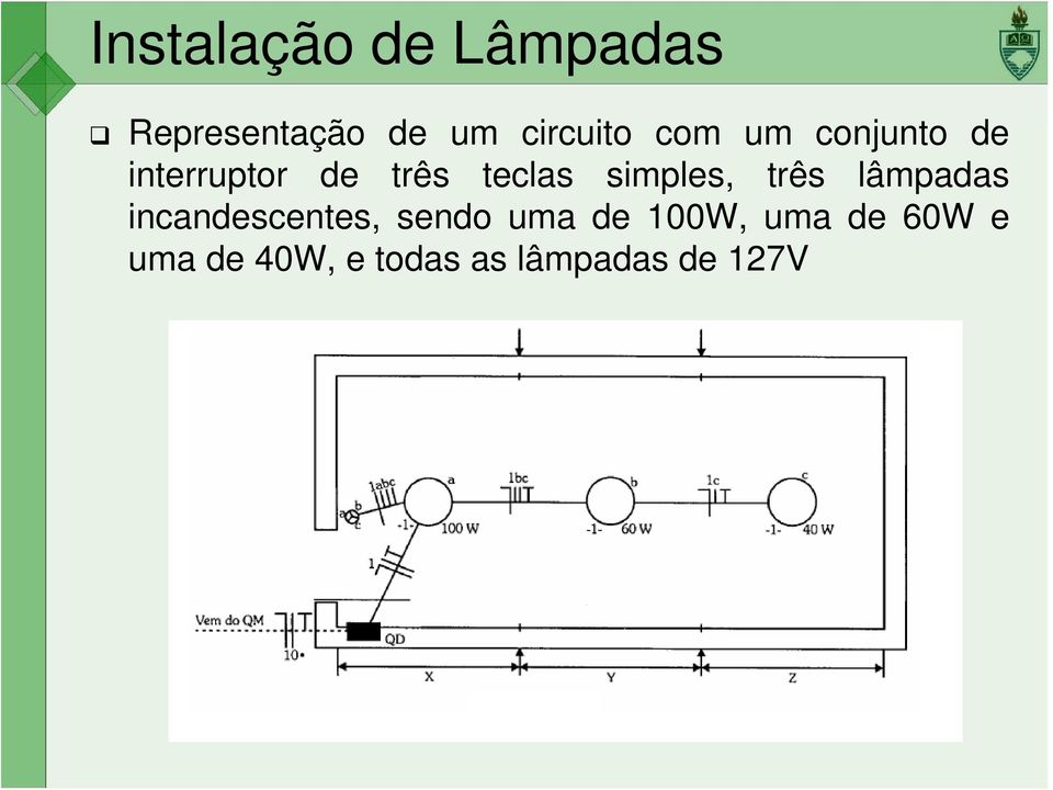 simples, três lâmpadas incandescentes, sendo uma de