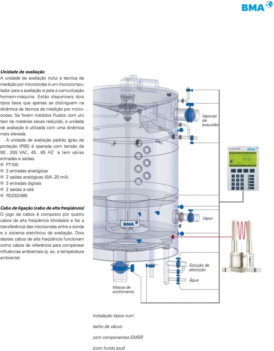 Se forem medidos fluidos com um teor de matérias secas reduzido, a unidade de avaliação é utilizada com uma dinâmica mais elevada.