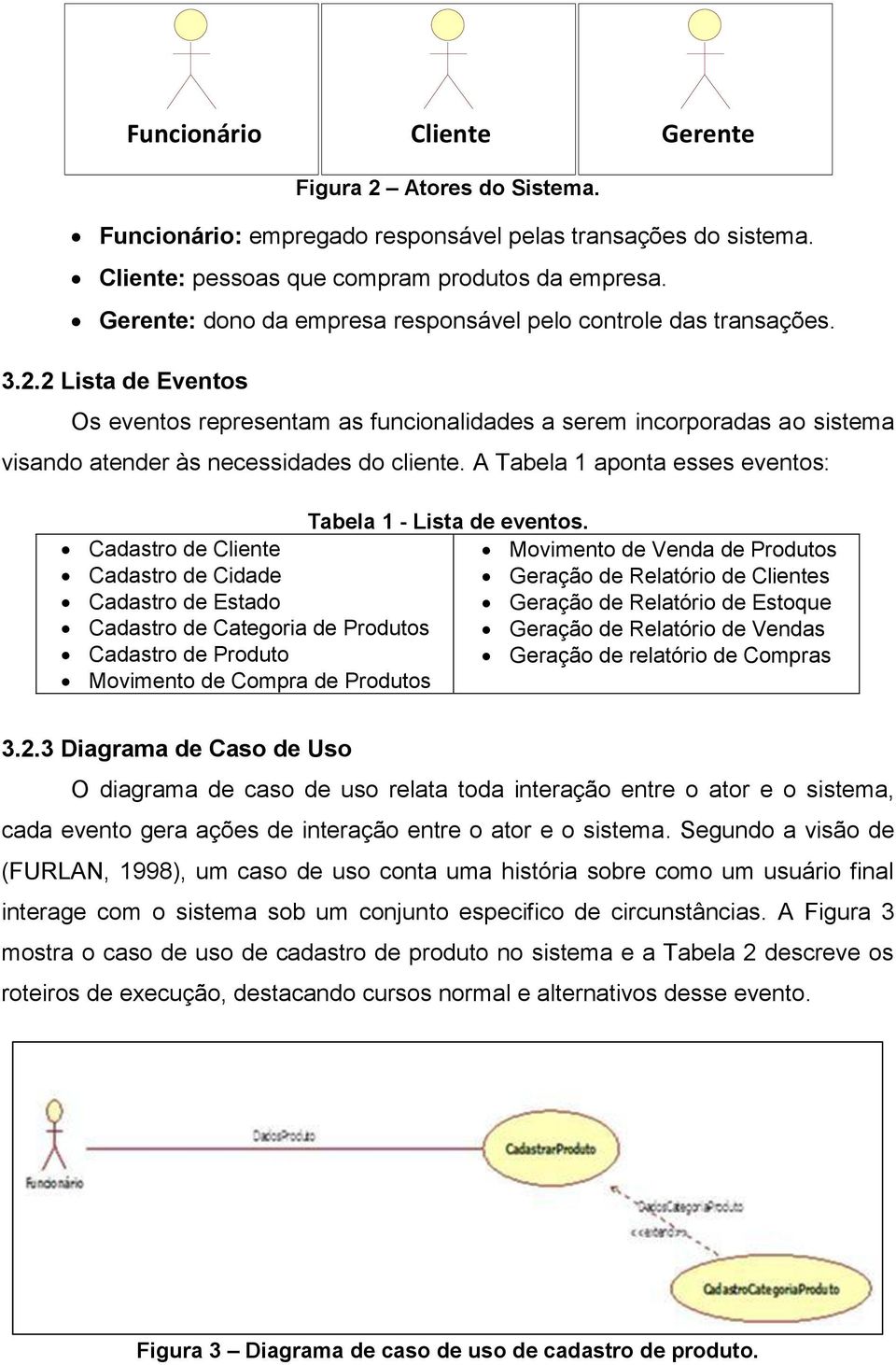 2 Lista de Eventos Os eventos representam as funcionalidades a serem incorporadas ao sistema visando atender às necessidades do cliente.