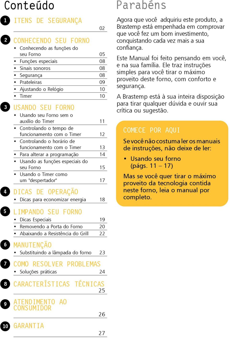 programação 14 Usando as funções especiais do seu Forno 15 Usando o Timer como um "despertador" 17 DICAS DE OPERAÇÃO Dicas para economizar energia 18 LIMPANDO SEU FORNO Dicas Especiais 19 Removendo a