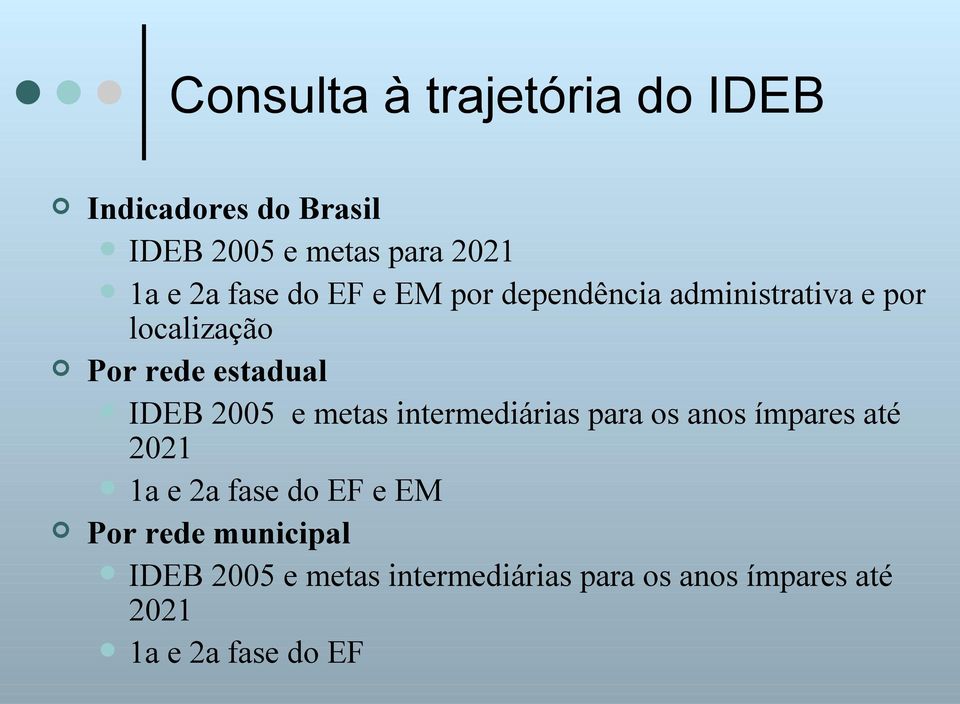 2005 e metas intermediárias para os anos ímpares até 2021 1a e 2a fase do EF e EM Por