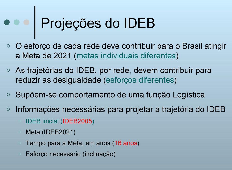 diferentes) Supõem-se comportamento de uma função Logística Informações necessárias para projetar a trajetória do